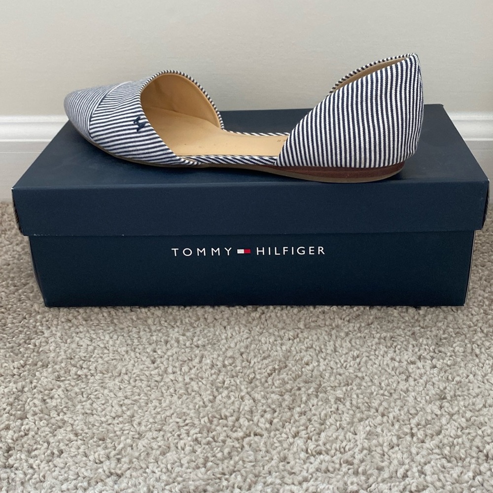 Navy Blue and White Striped Tommy Hilfiger flats